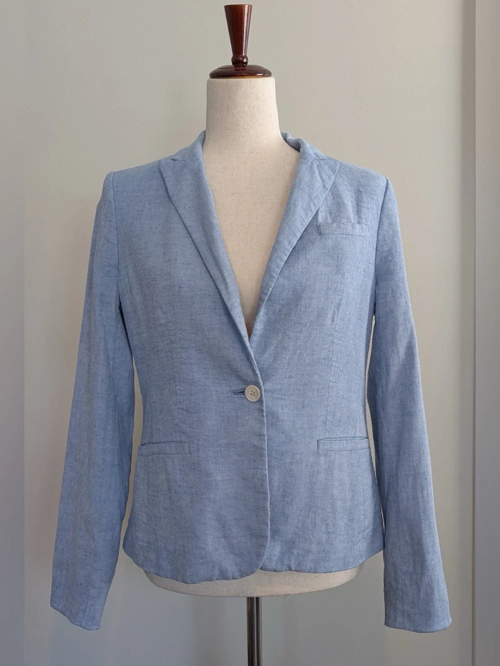 Banana Republic Women’s Classic Fit Linen Cotton One-Button Blazer Sz 4 Chambray